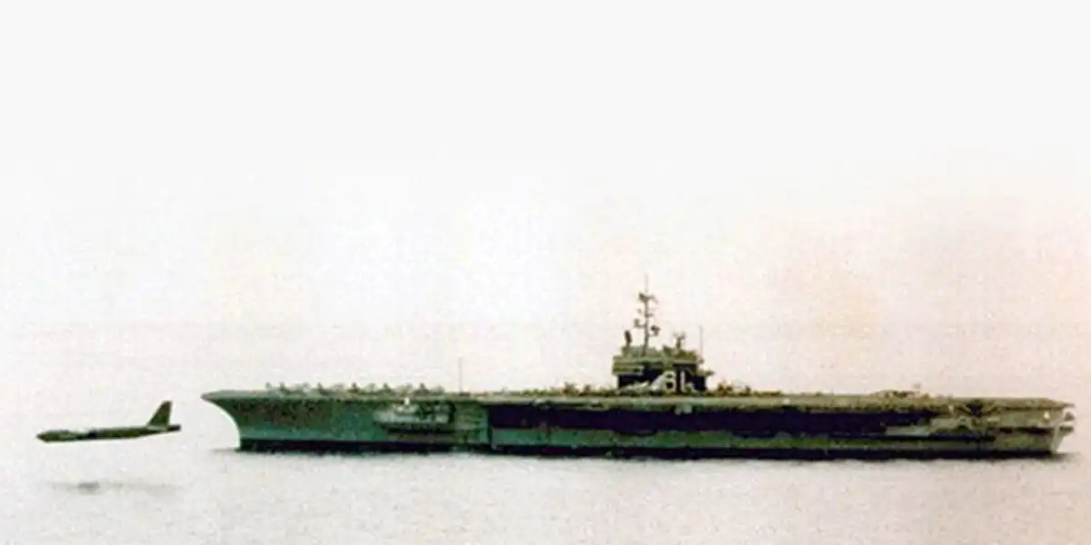 The B-52 Bomber that did a fly-by below the flight deck of USS Ranger Aircraft Carrier